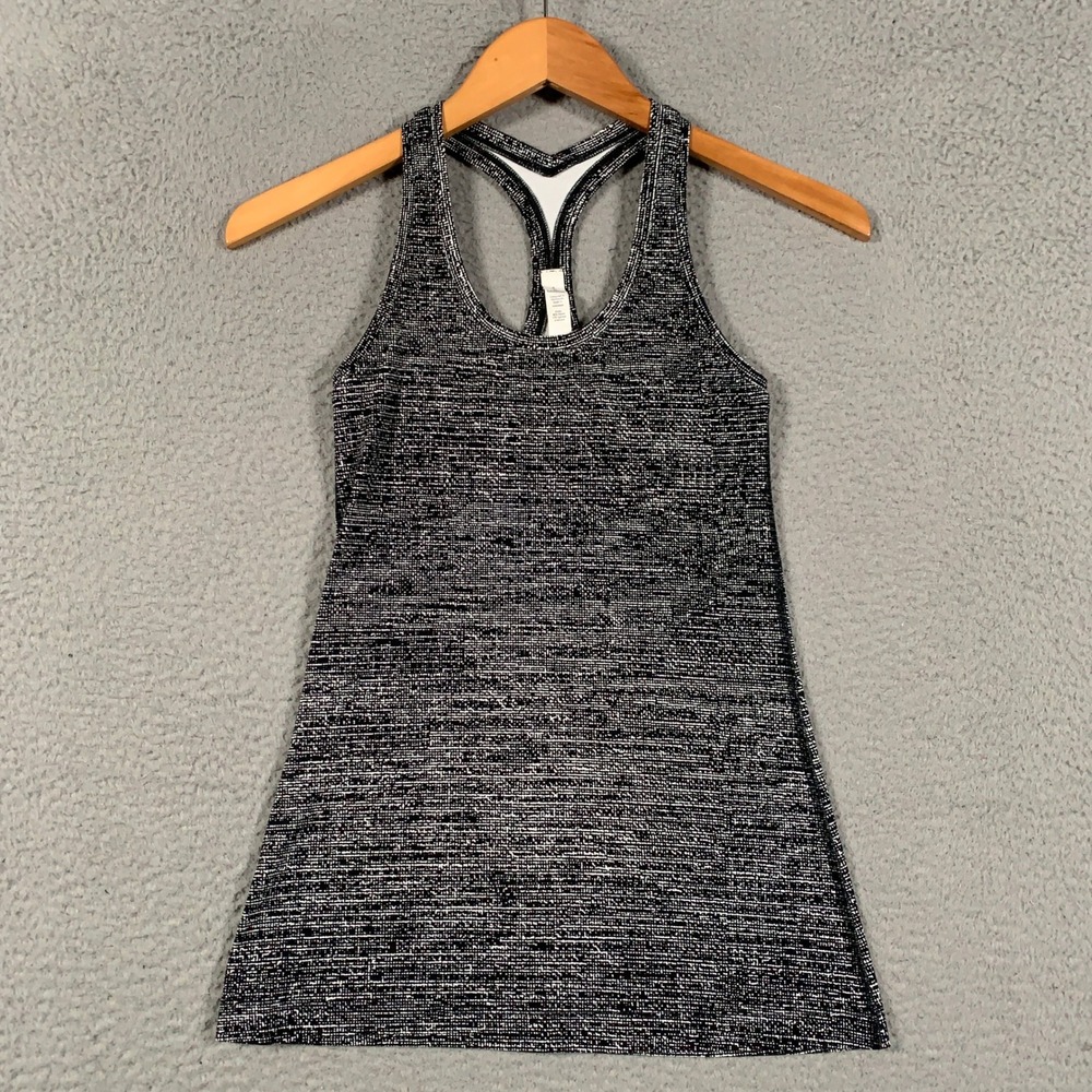Lululemon Cool Racerback Tank Top Womens 4 Black White Static Racerback Athletic